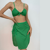 Einfarbiger dreiteiliger Badeanzug mit Schleife zum Selbstbinden